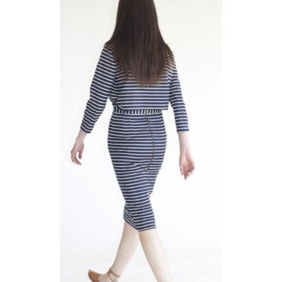 HEIDI MERRICK Kubo Navy White Striped Pencil Skirt Coastal Preppy - Size S - Picture 2 of 14